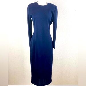 Kathryn Conover vintage blue knit pencil dress long sleeves shoulders …